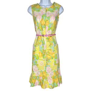VTG 60s Komar for Leisurely Living Colorful Pastel Floral Print Mod Tea Dress